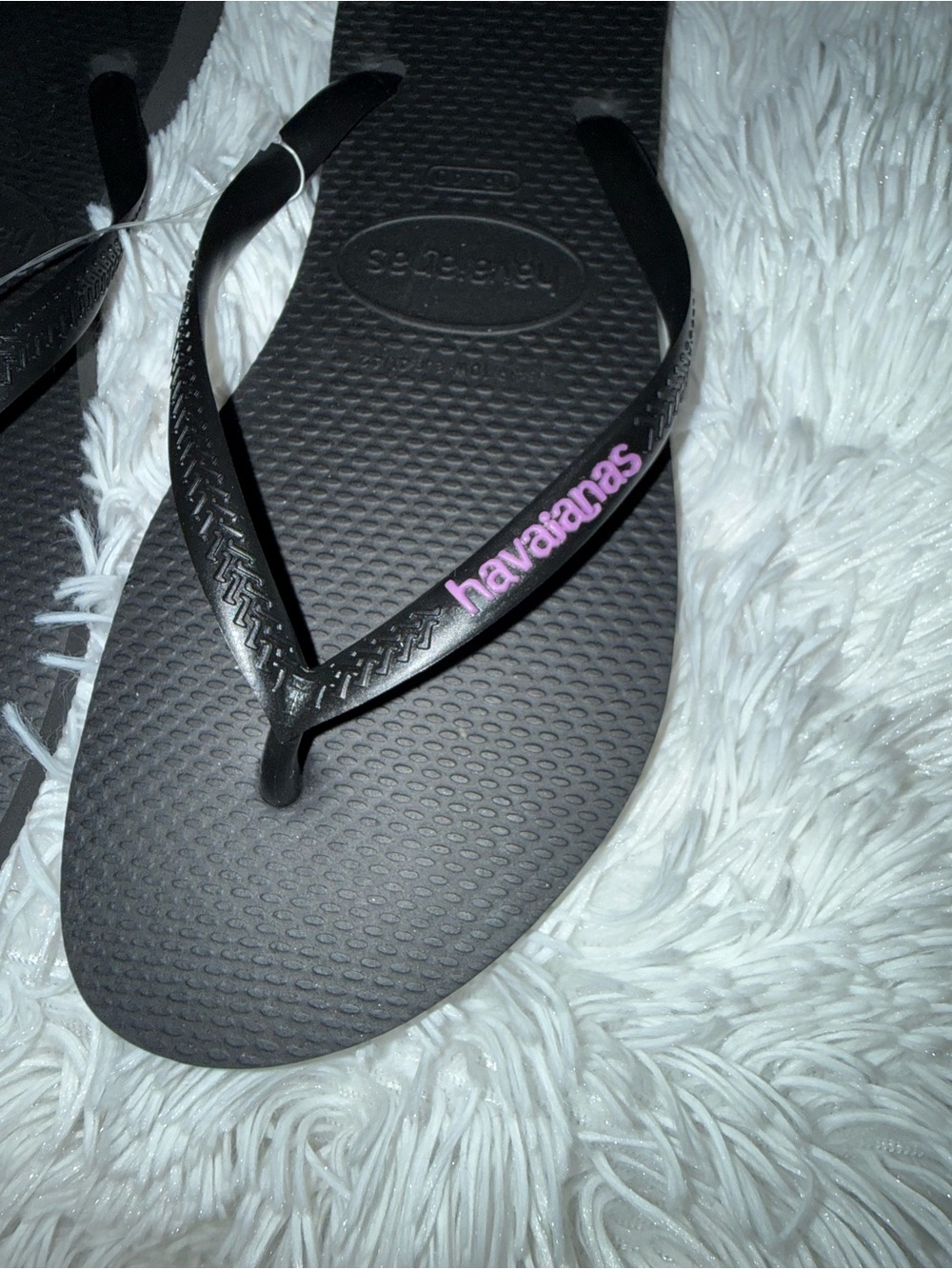 Havaianas Women's Black Flip Flops with Purple Logo Accent - Picture 2 of 3